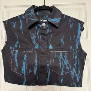Stylish Black and Blue Denim Crop Top S